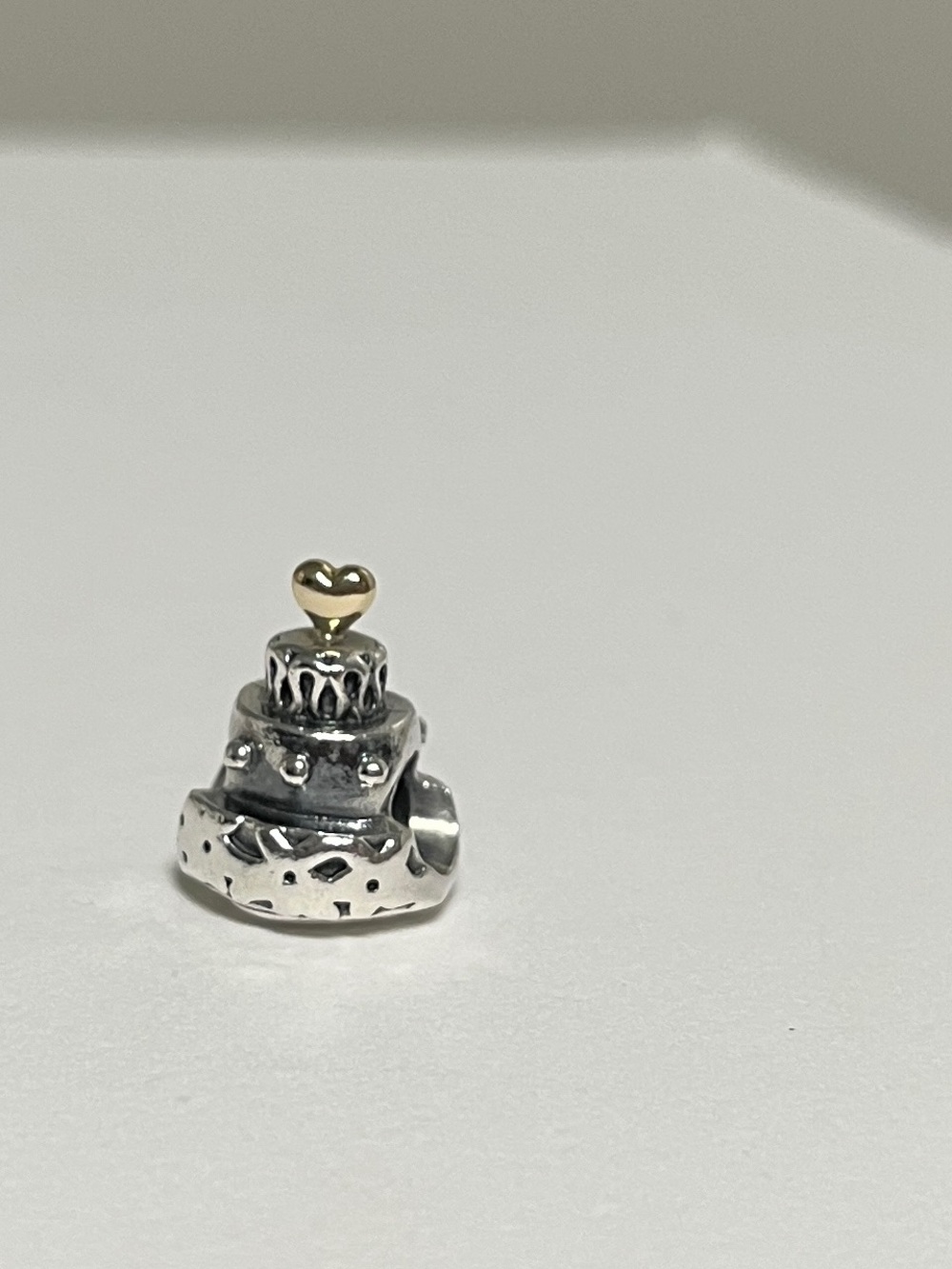 Pandora Sterling Silver Cake Charm with Gold Heart Accent